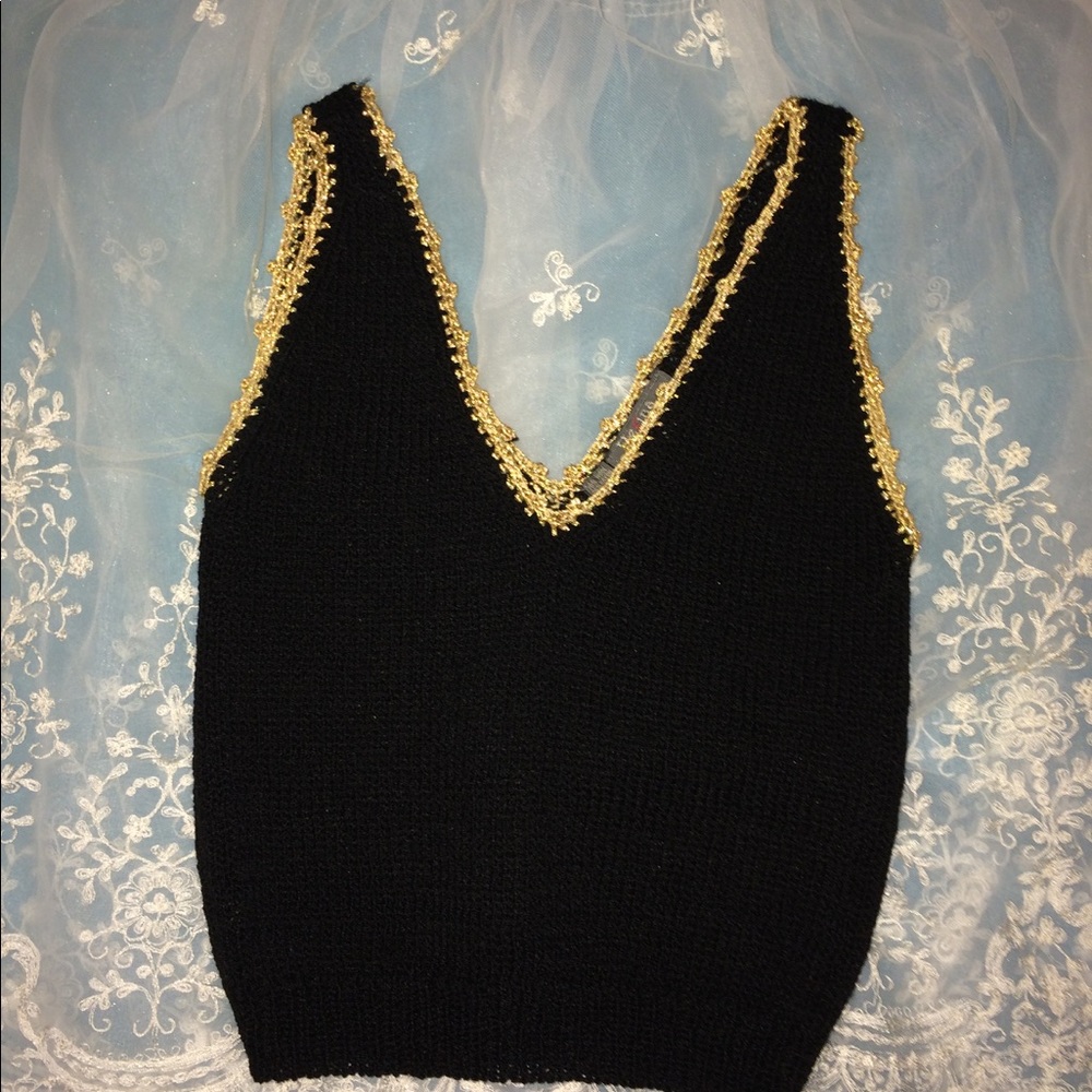 Black Knit Tank w/Gold Edging